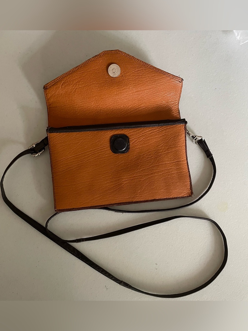 Vintage Cognac Faux Leather Envelope Crossbody Clutch Purse Vegan - Picture 4 of 8